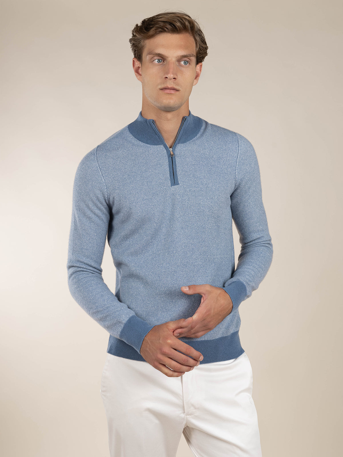 LeClub™ | Steel Blue Jacquard Zipper Sweater