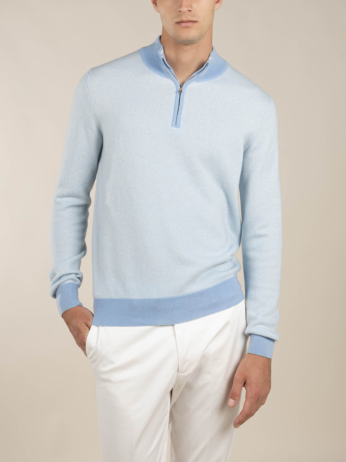 LeClub™ | Light Blue Jacquard Zipper Sweater