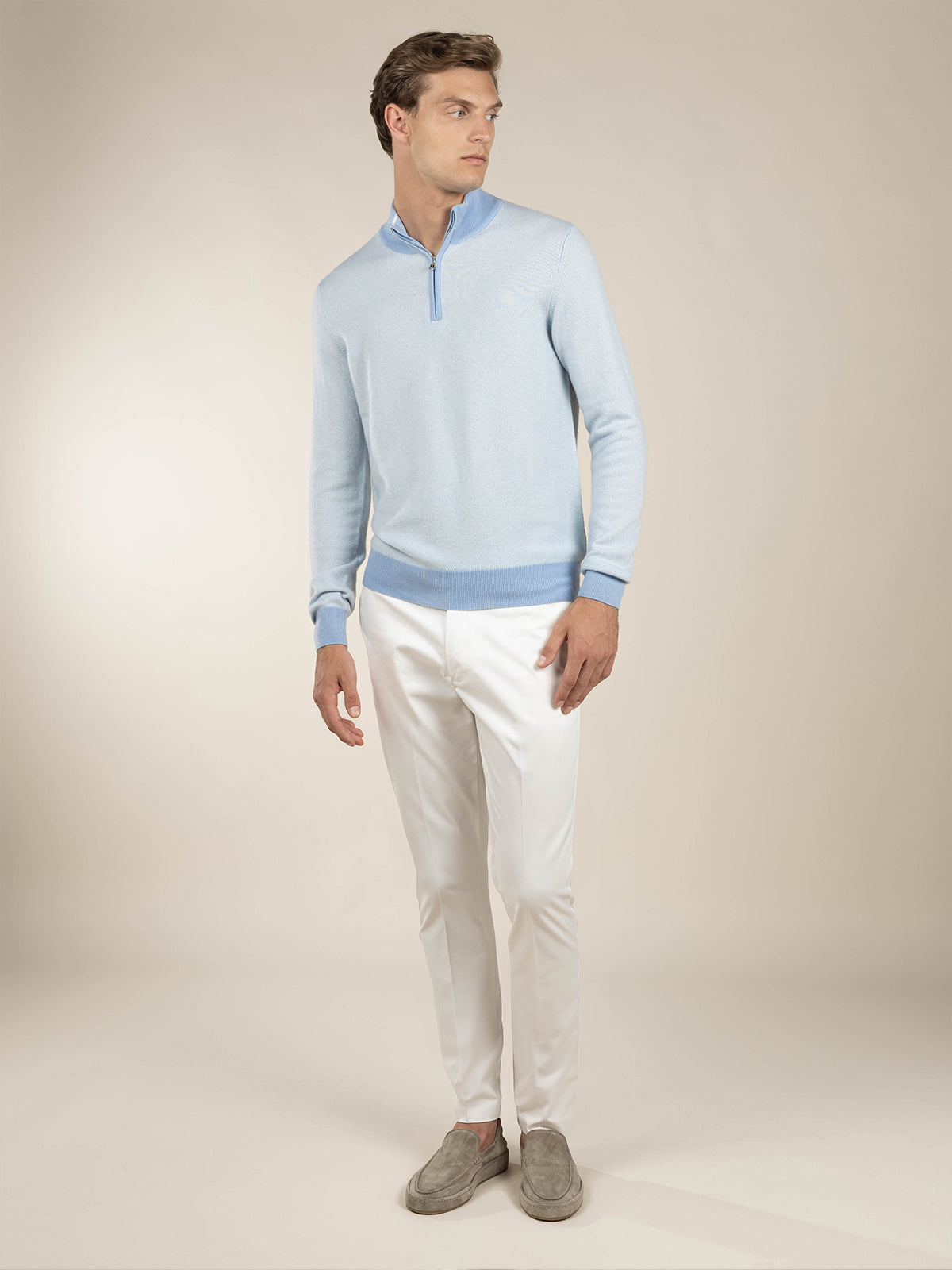 LeClub™ | Light Blue Jacquard Zipper Sweater