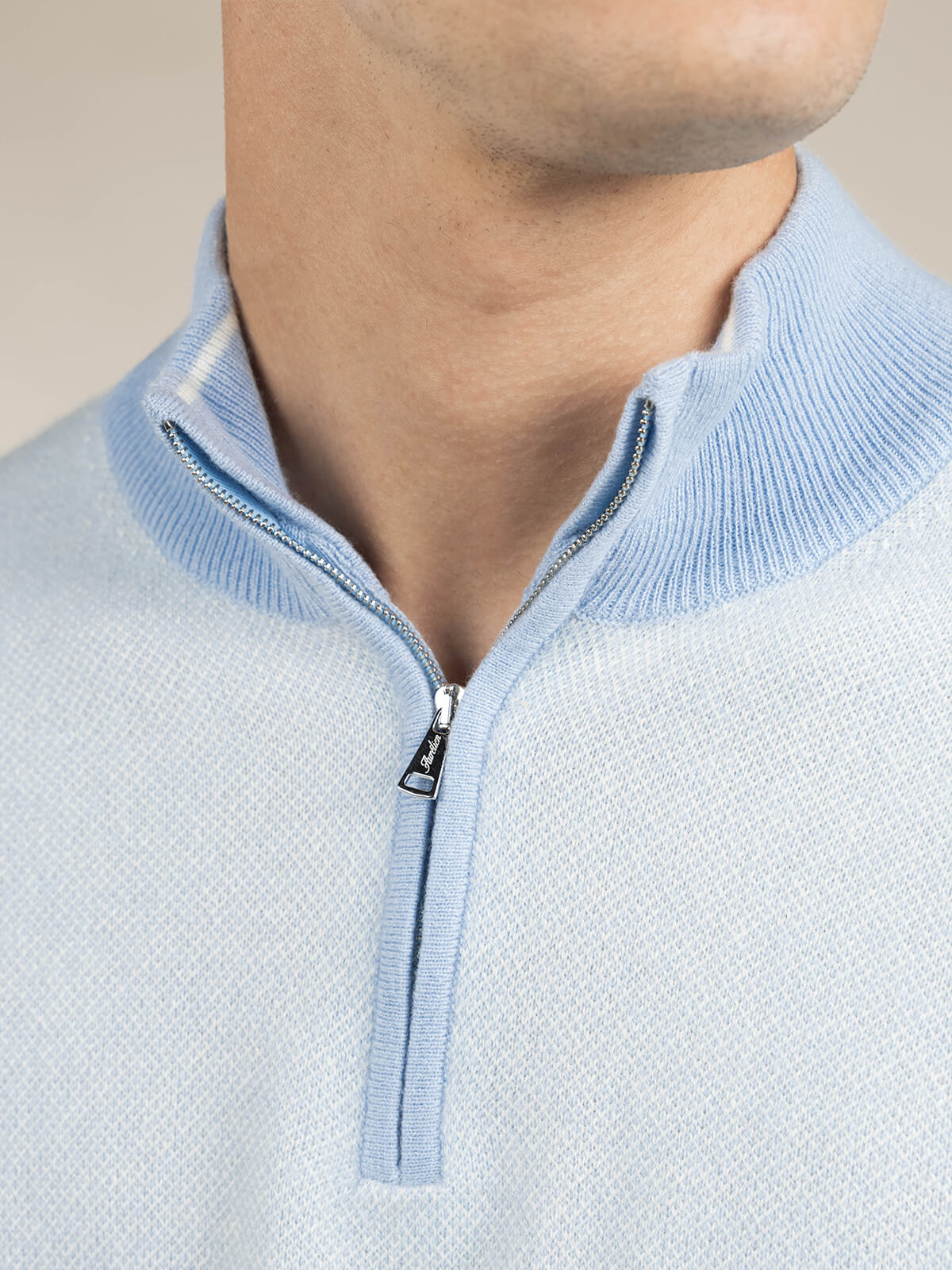 LeClub™ | Light Blue Jacquard Zipper Sweater