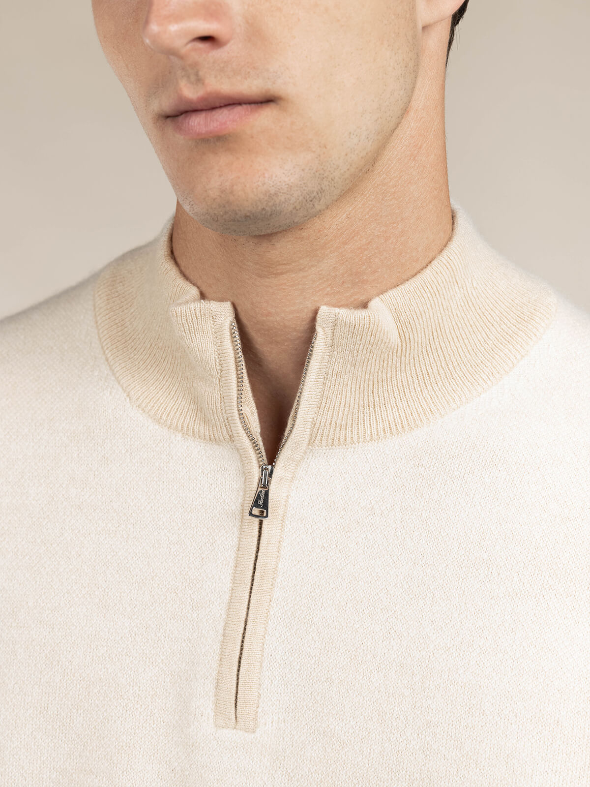LeClub™ | Light Beige Jacquard Zipper Sweater