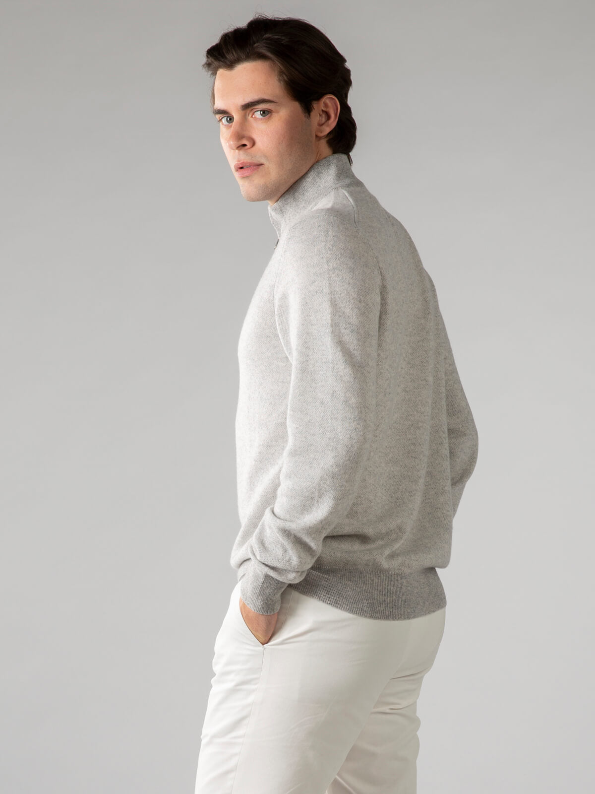 LeClub™ | Light Grey Jacquard Zipper Sweater